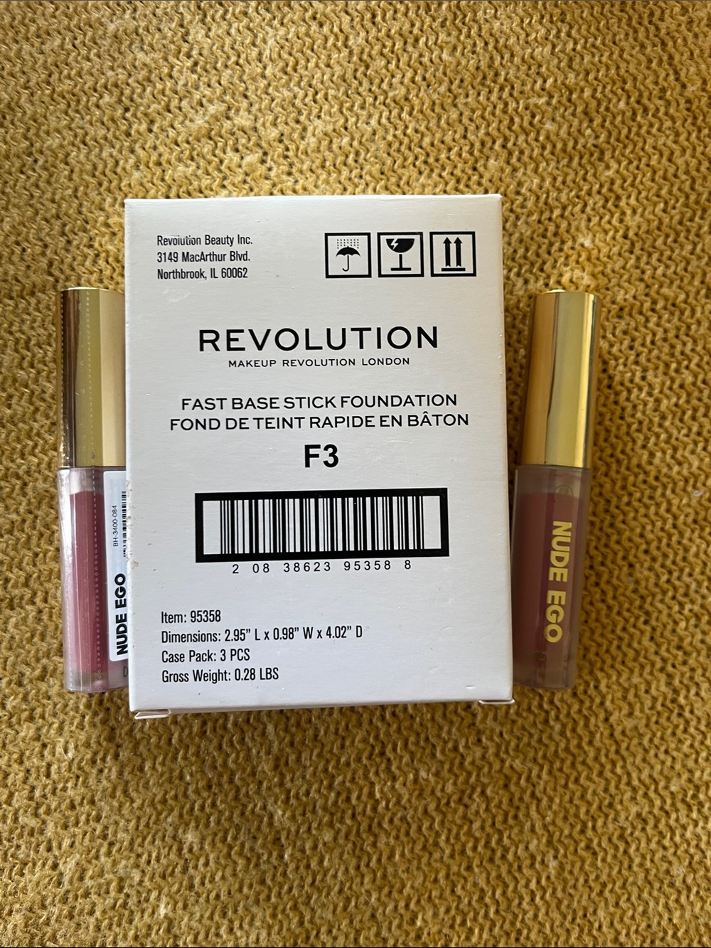Revolution Fast Base Stick Foundation F3 with Nude Ego Lip Gloss Duo